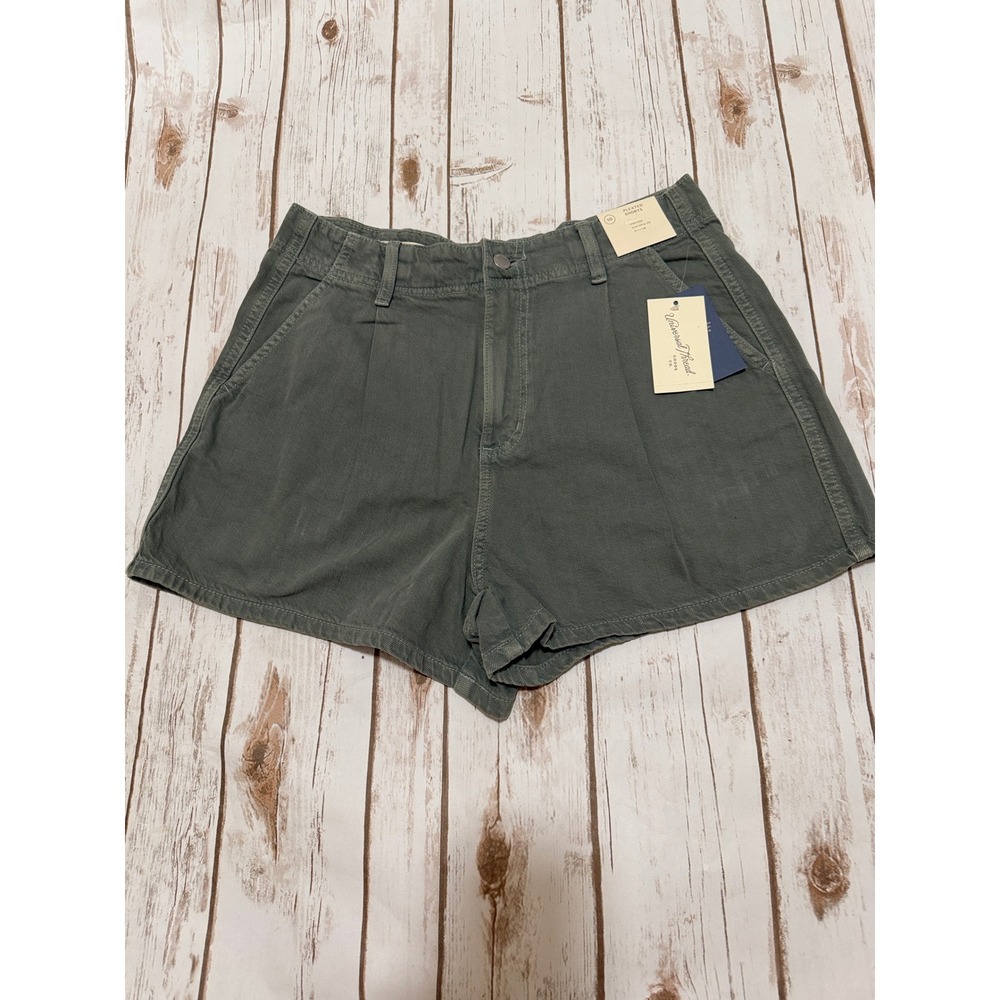 Universal Thread Women Pleated Denim Shorts Olive Green High Rise Size 10 NWT